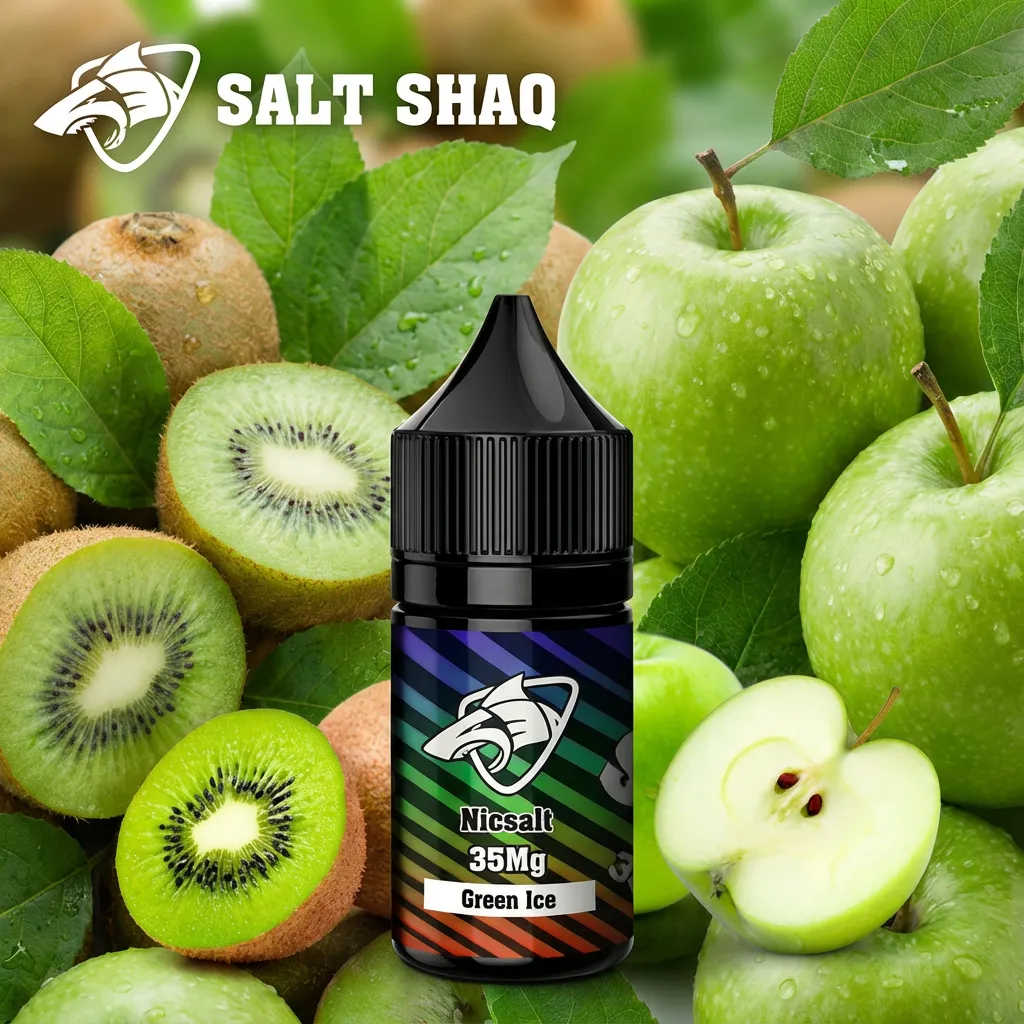 SALT SHAQ 彩鯊系列綠冰口味,奇異果與青蘋果風味 30ml 煙油包裝